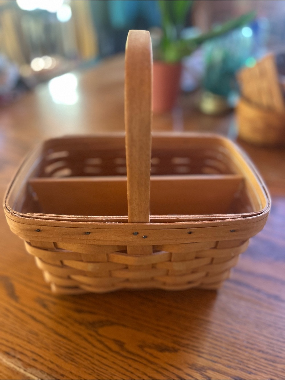 Vintage 1997 Longaberger Basket with Wooden Divider & Plastic Liner